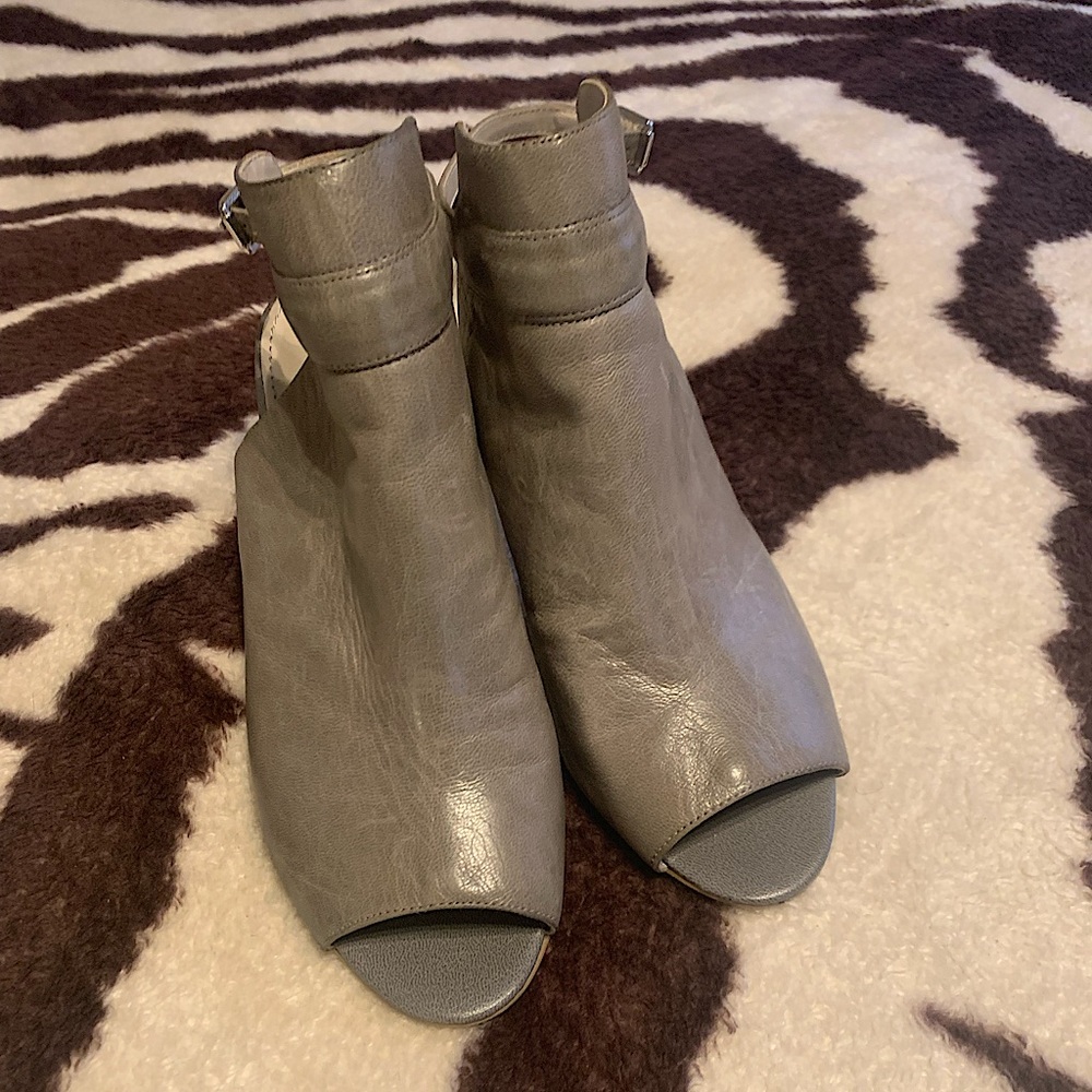Grey leather Franco Sarto peep toe bootie